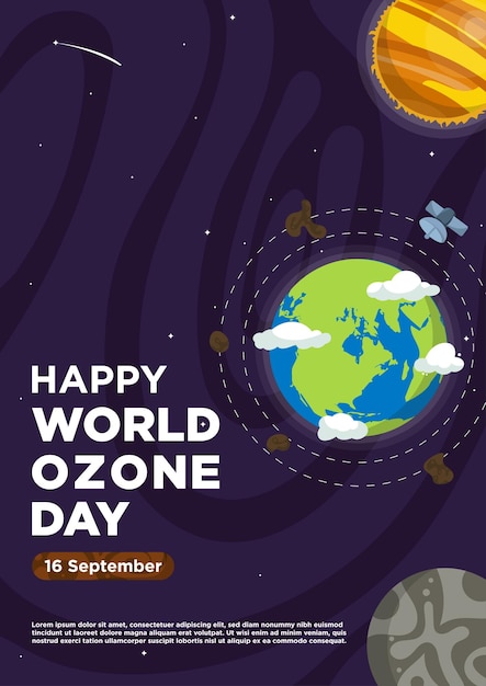 Poster template hand drawn vector world ozone day with galaxy themes