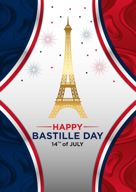 Poster Template Happy Bastille Day with Abstract Themes