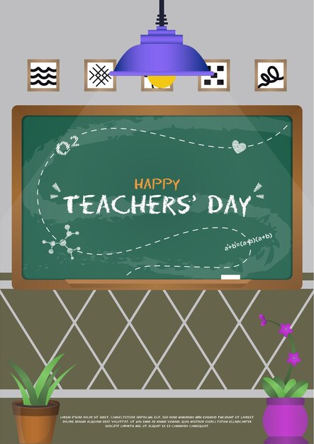 Poster template happy teachers' day with classroom themes illustration v2