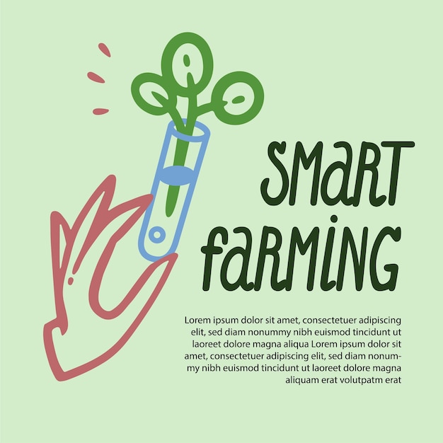 Poster template Smart Farming Test tube in hand for rooting Vector simple cartoon flat style