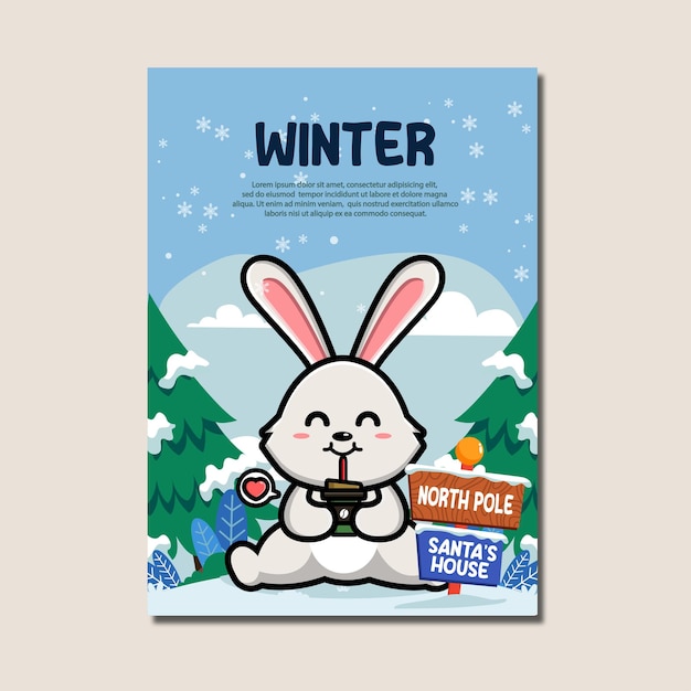 Poster template for winter with cute rabbit