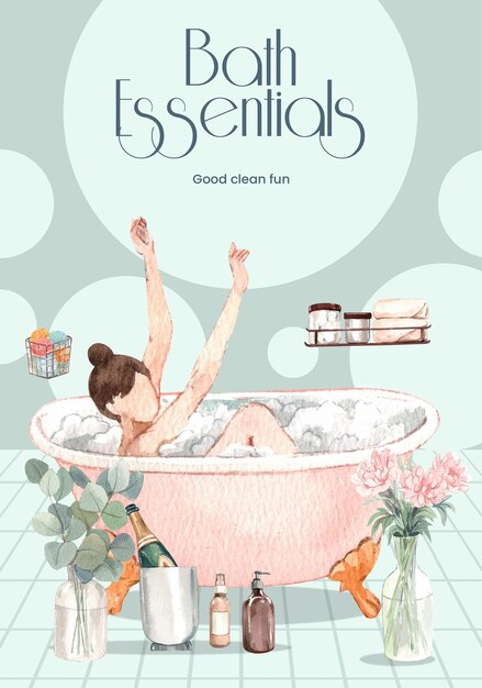 Poster template with bath essential conceptwatercolor style