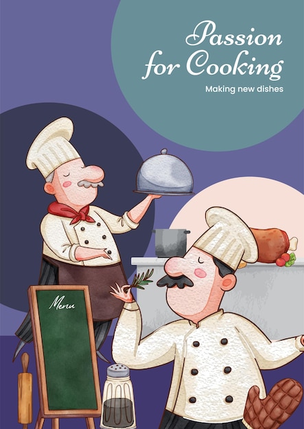 Poster template with chef day conceptwatercolor style