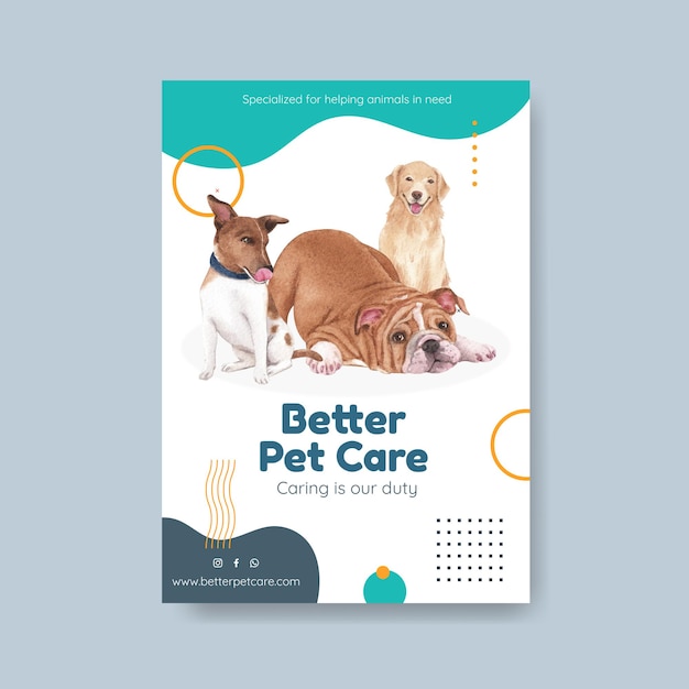 Vector poster template with cute dog concept,watercolor style