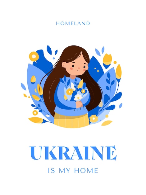 Modello di poster con una ragazza carina in stile ucraino
