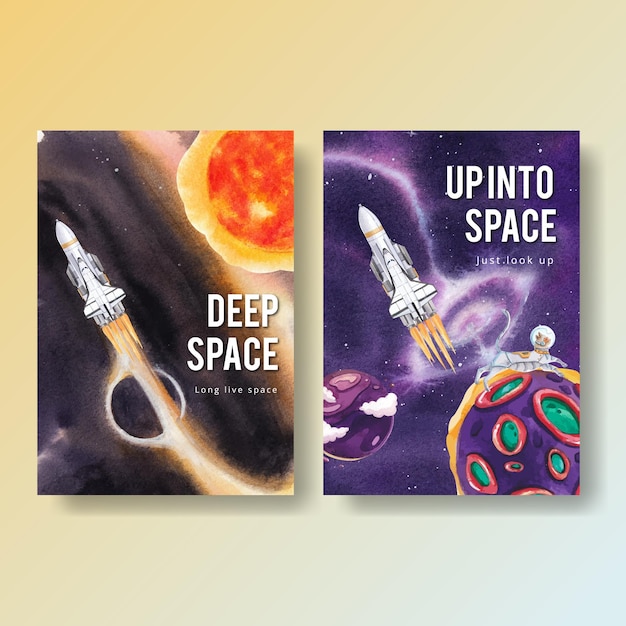 poster template with galaxy concept design watercolor 