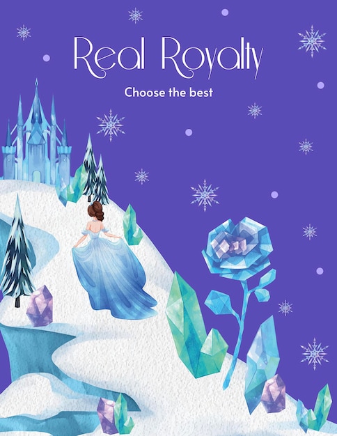 Poster template with prince winter fantasy conceptwatercolor style