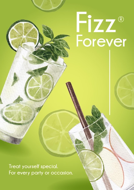 Poster template with soda drink design for banner watercolor   illustration