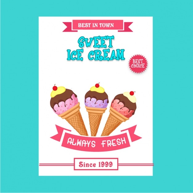 Poster template with tasty ice cream cones