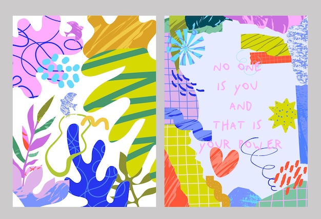Poster template with various shapes and doodle objects Abstract contemporary modern trendy cards