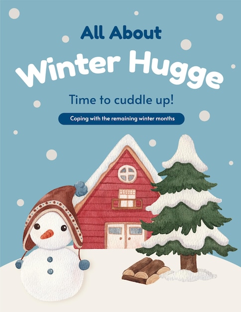 Poster template with winter hugge life conceptwatercolor style