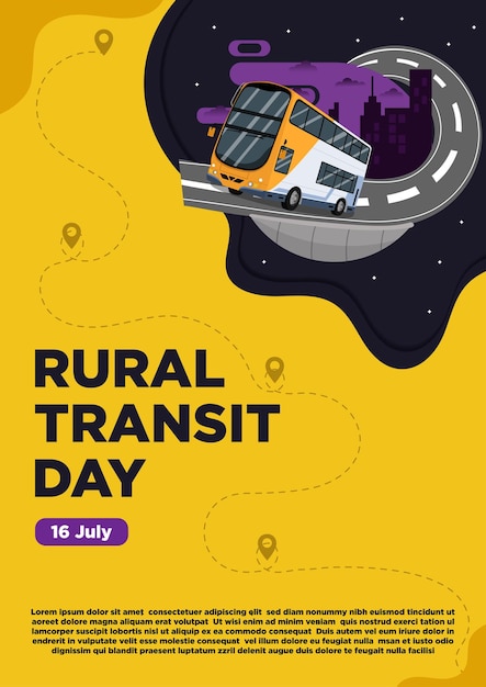 Poster templates vector rural transit day with the feel of a city bus trip vector illustration