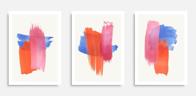 Шаблоны плакатов с синими, оранжевыми и розовыми следами краски, каракулями или мазками кисти