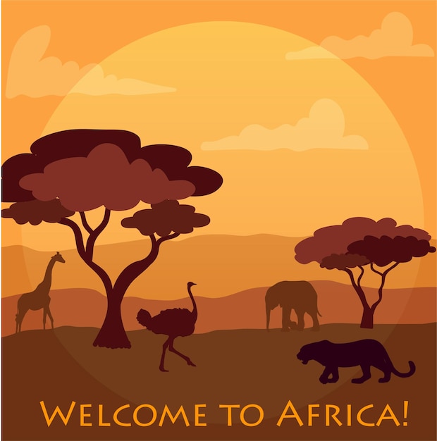 Un poster che dice benvenuto in africa con animali in vettoriale