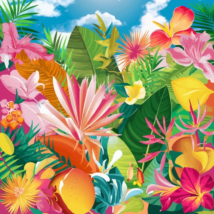 Vector 熱帯植物のポスターと熱帯植物のサイン