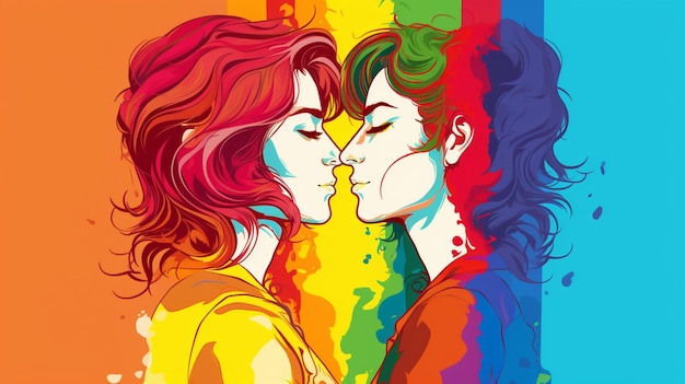 Vector a poster of two people kissing and one has a colorful background