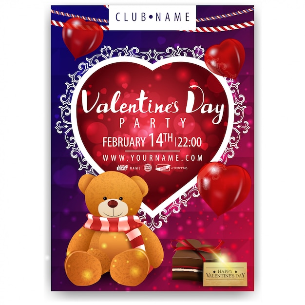 Poster of valentine's day party with teddy bear