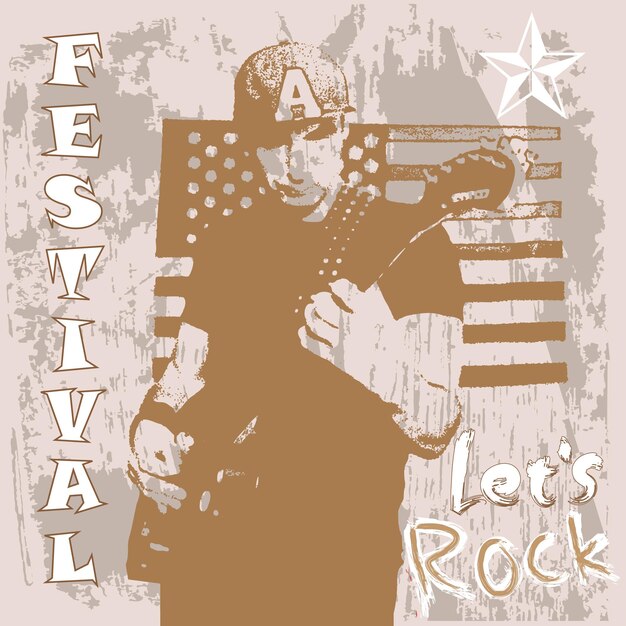 Vector poster van amerikaans country rock muziekfestival met gitarist die gitaar speelt op heldere texturen