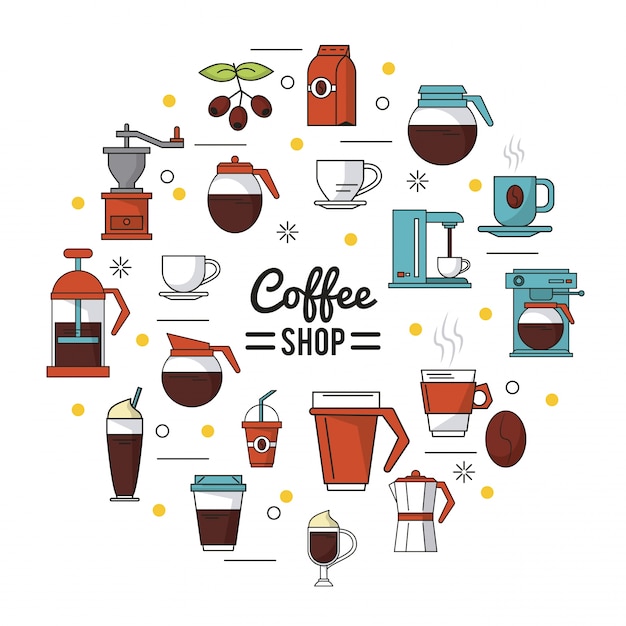 poster van coffeeshop met verschillende pictogrammen met betrekking tot koffie