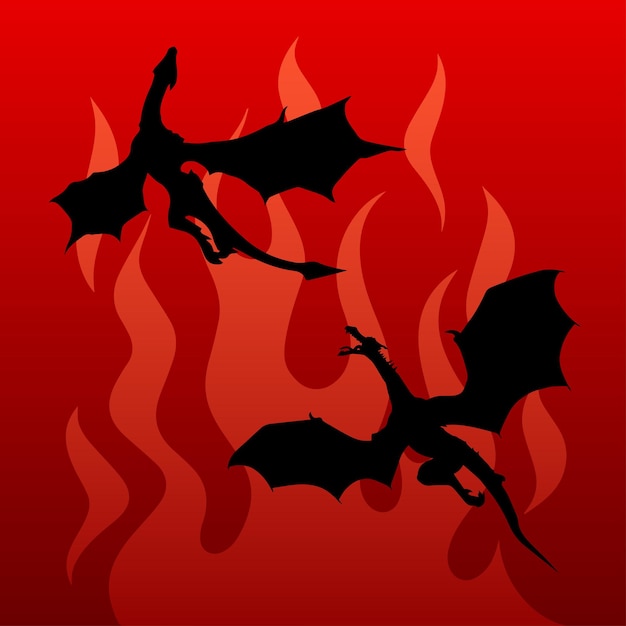 Poster van de zwarte vliegende draken op de achtergrond van rood vuur voor de serie House of the Dragon