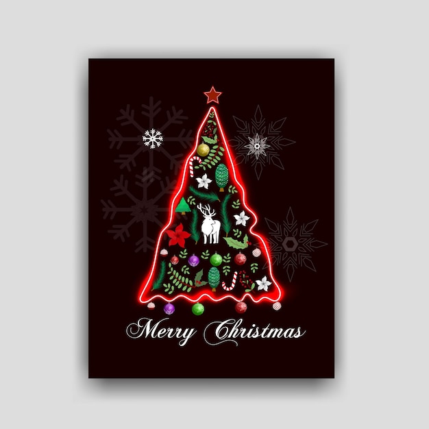 Poster vector illustration Read Neon tree lighted  greeting seasons Christmas day party