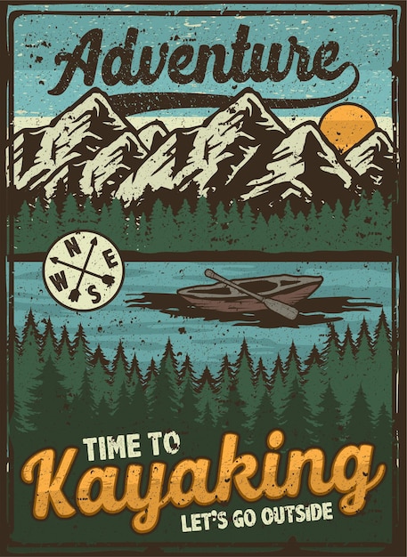 Poster vintage retro camp fishing hiking hunting climbing kayaking canoeing adventure outdoor