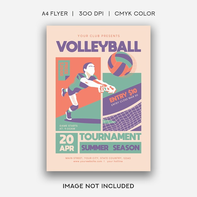 A poster for volleyball with a player in the background.