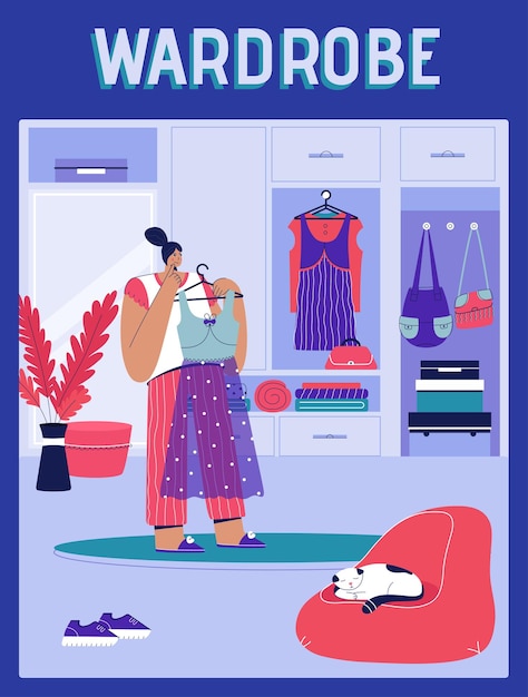 poster of wardrobe concept woman holding dress on hanger