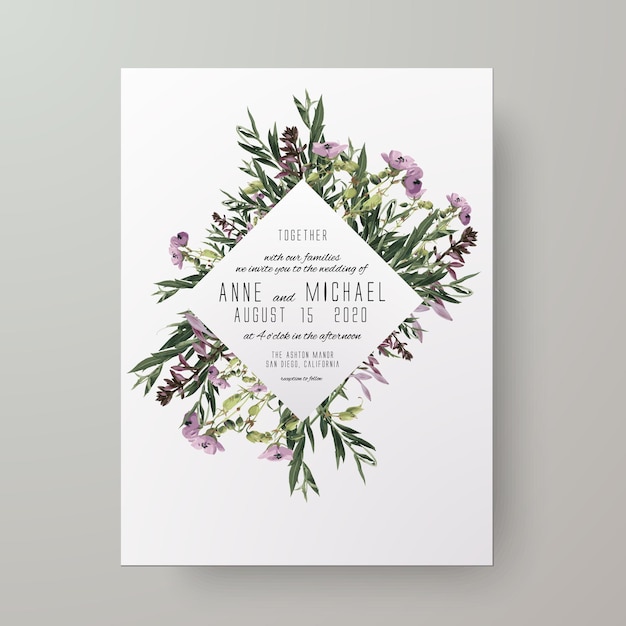 A poster for a wedding with a flower design on it.