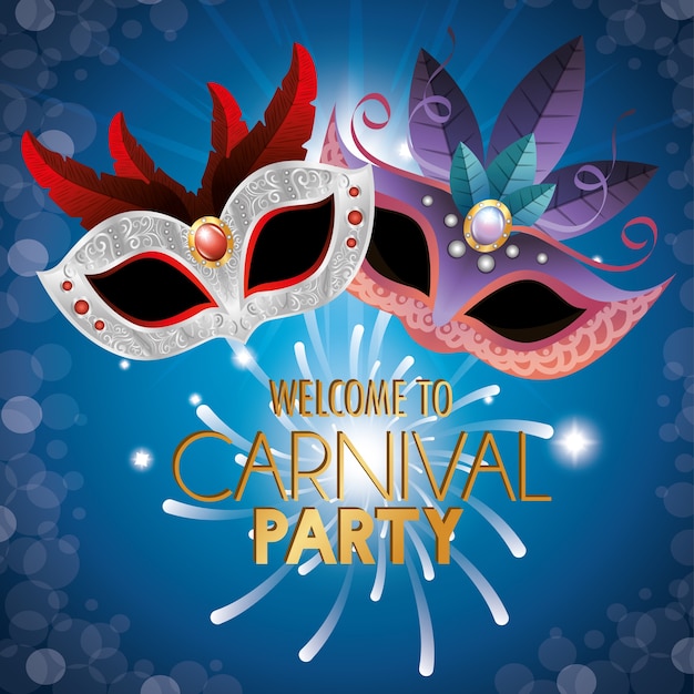 poster welcome carnival party masks fireworks 