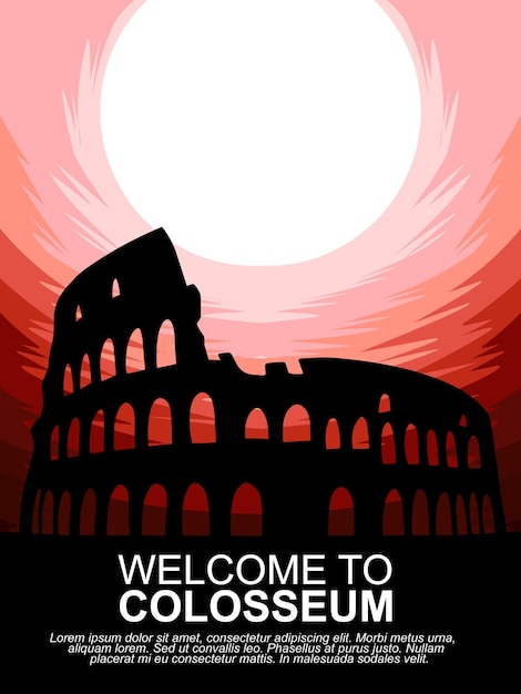 Vector poster welkom bij colosseum silhouette