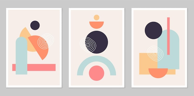 Poster with abstract geometric natural shapes in the style of the midcentury