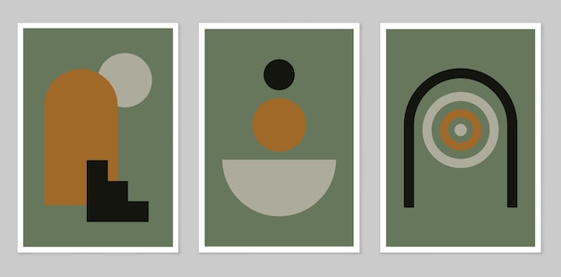 Poster with abstract geometric natural shapes in the style of the midcentury