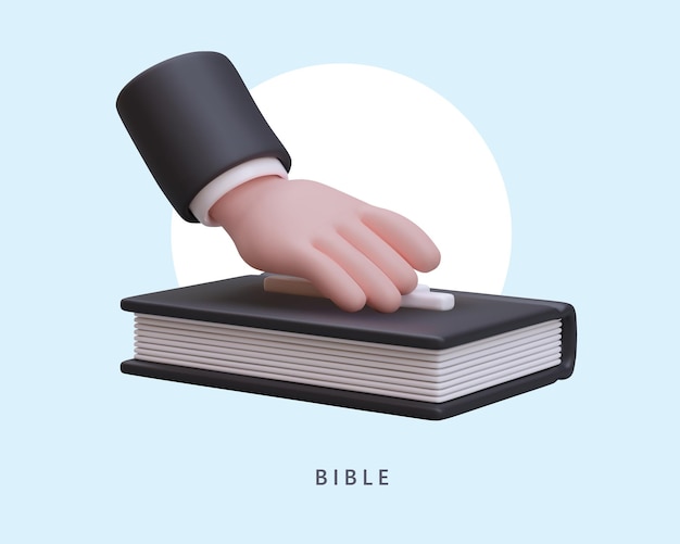 Vector poster with adult man putting hand on holy bible promise of correctness