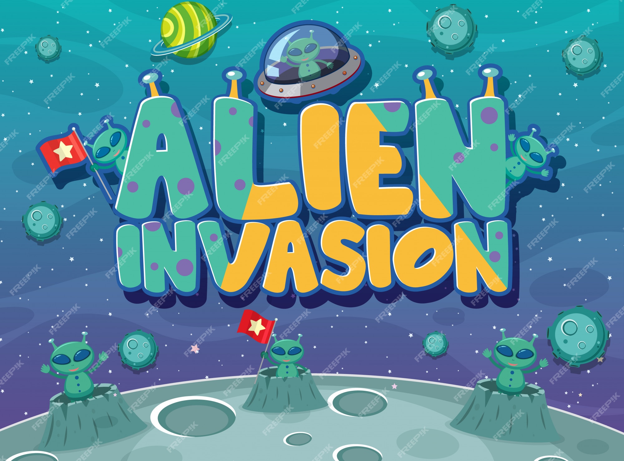 Premium Vector | Poster with alien invasion theme