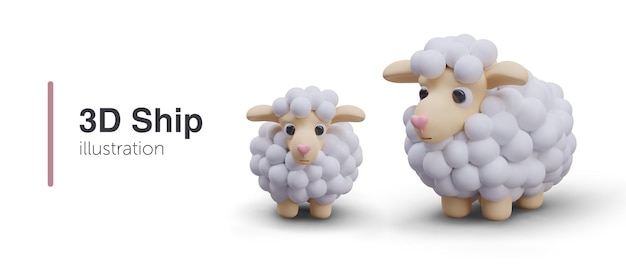 Poster with big and small sheep and place for text and shadow