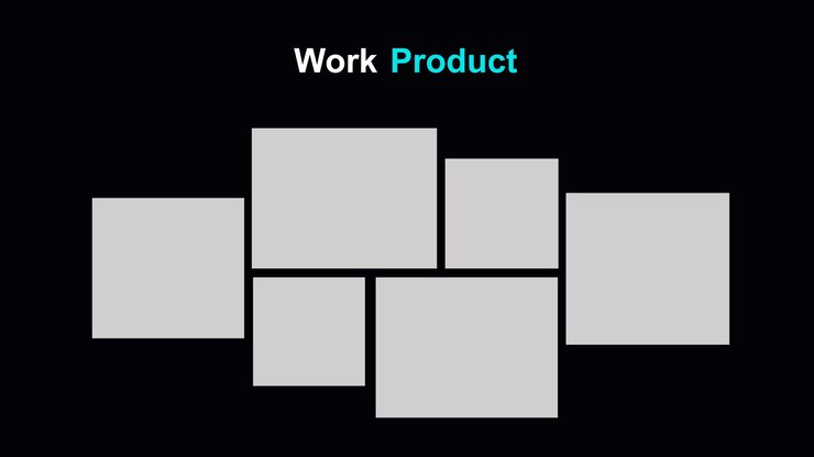 a poster with a black background that says work product