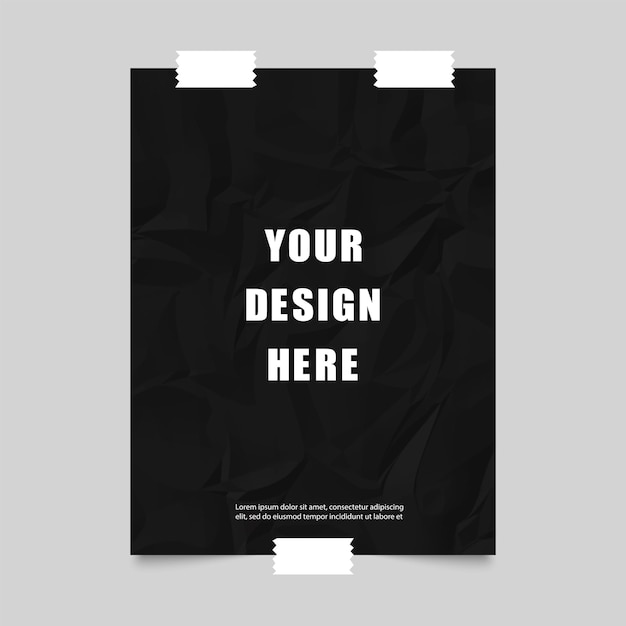 Vector poster with black crumpled paper and scotch tape