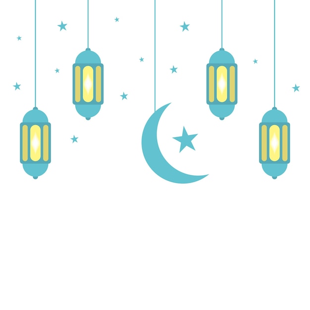 Vector a poster with a blue lamp and the moon and the words ramadan.