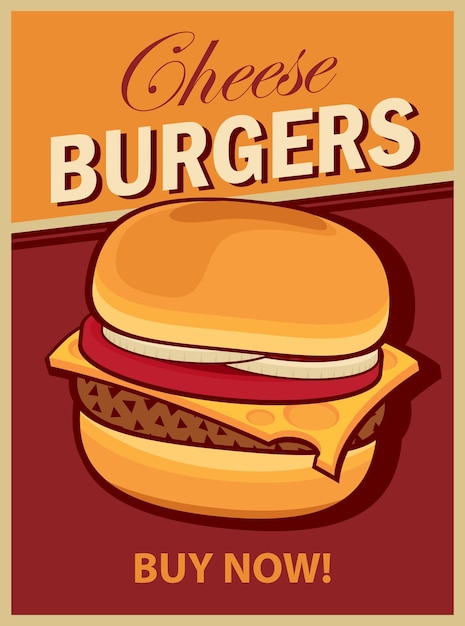 Poster con hamburger in stile retrò
