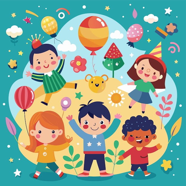 a poster with a cartoon scene of children and a balloon with the words quot little kids quot on it