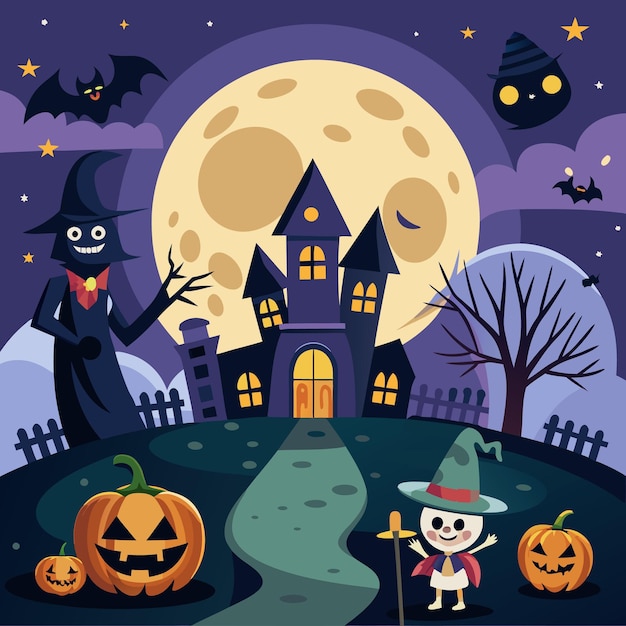 a poster with a castle and a witch on it
