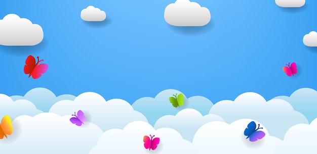 Poster With Cloud And Butterfly And Border