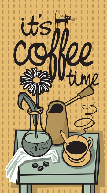 Vector poster with coffee time at home