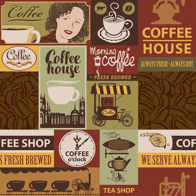 poster with collage of retro coffee house signs