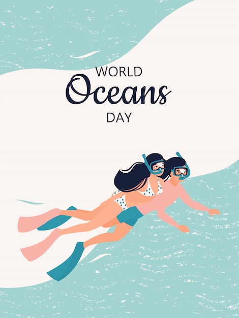 Poster with a couple of divers for World oceans day