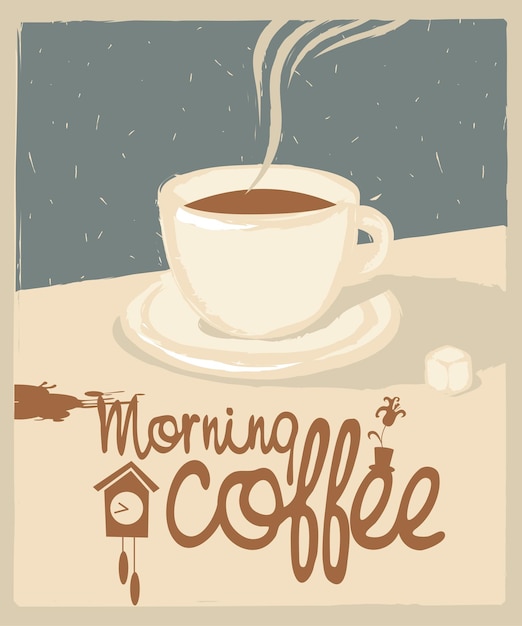 Vettore poster con una tazza di caffè mattutino