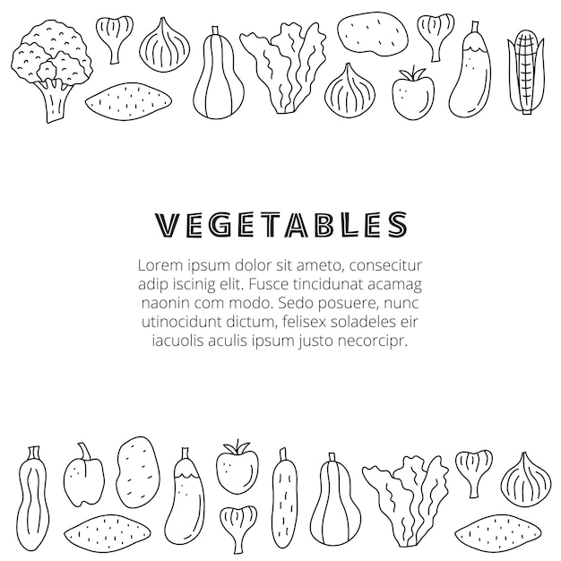 Poster with doodle outline food vegetable icons