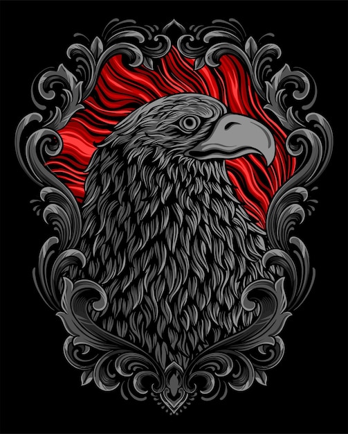 A poster with an eagle and red and black background
