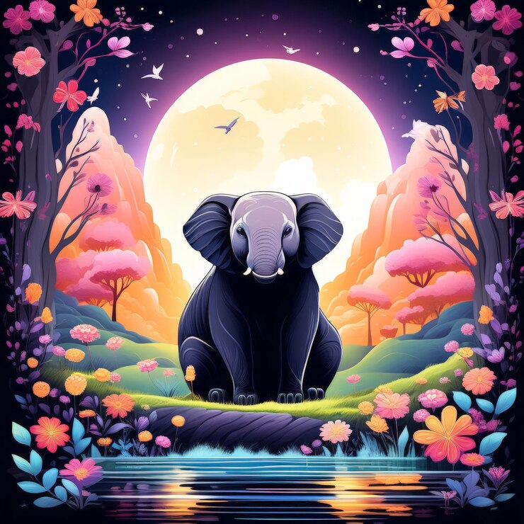 Vector a poster with an elephant and flowers and a picture of a bear